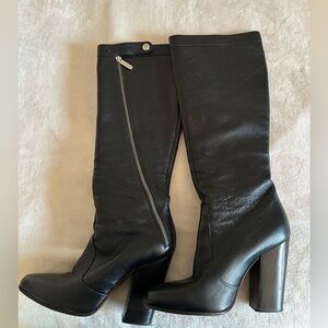 CHANEL Black Leather Heeled Boots
